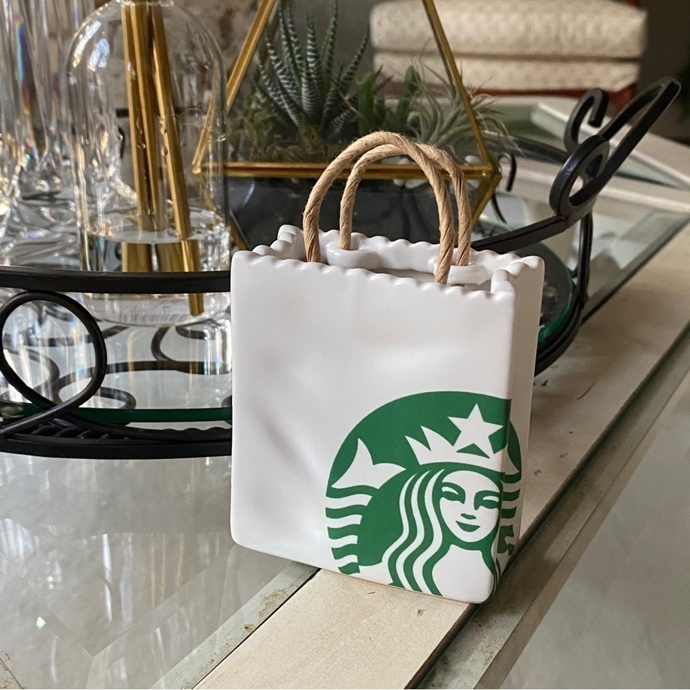 Starbucks Mermaid Logo Ceramic Mini Tote Bag Gift Card Holder Ornament
